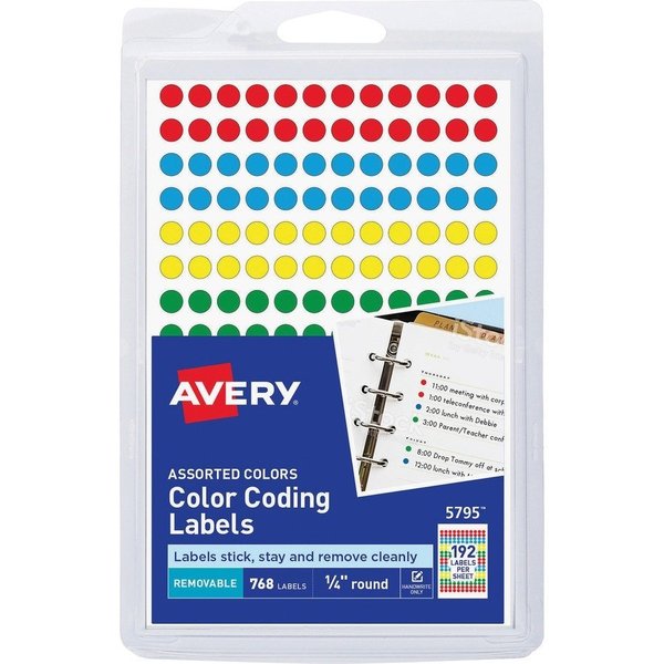 Avery Label, Round, 1/4"", Ast, 768Ct 760PK AVE05795